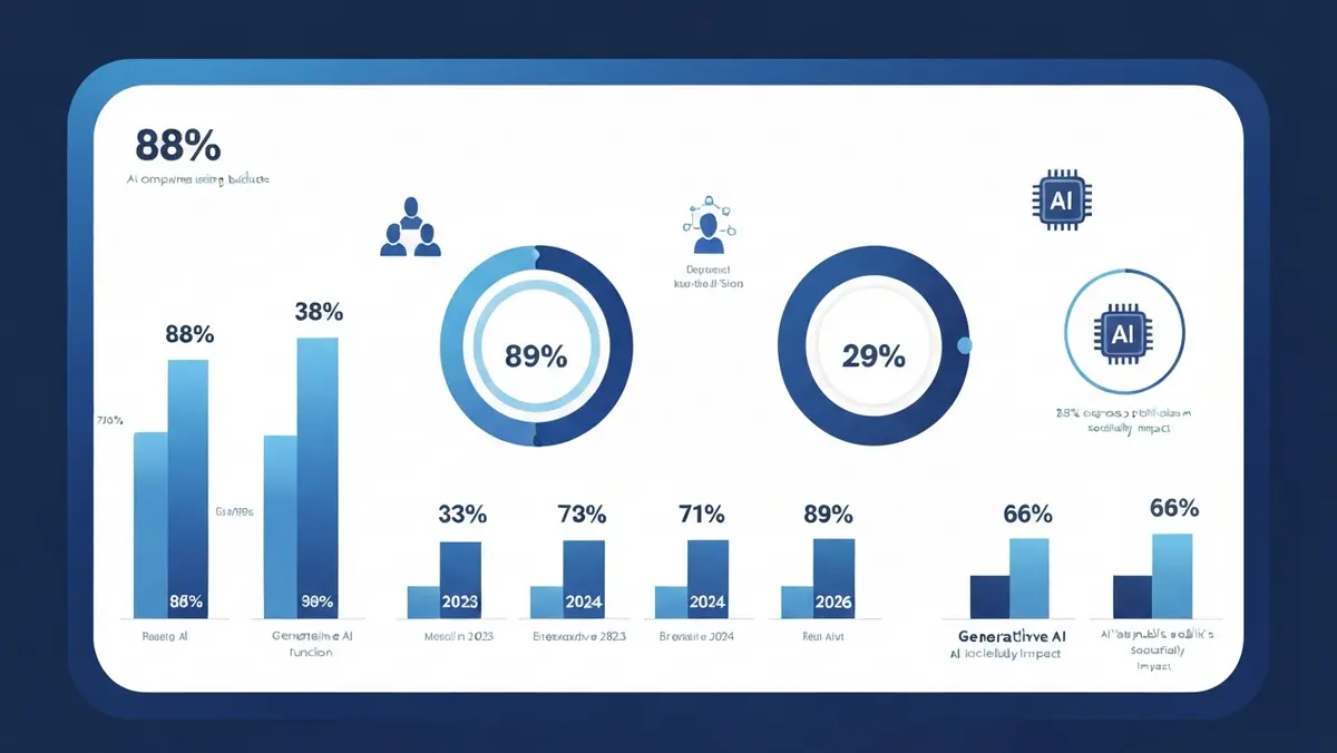 2026년 기업 AI 도입률 88%와 생성형 AI 활용 증가 통계를 보여주는 인포그래픽