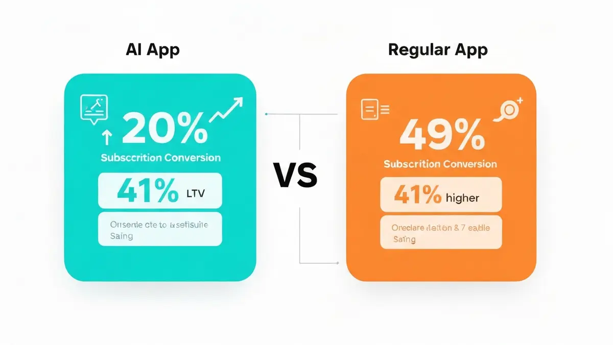 AI 앱과 일반 앱의 구독 전환율 및 사용자 LTV 비교 다이어그램
